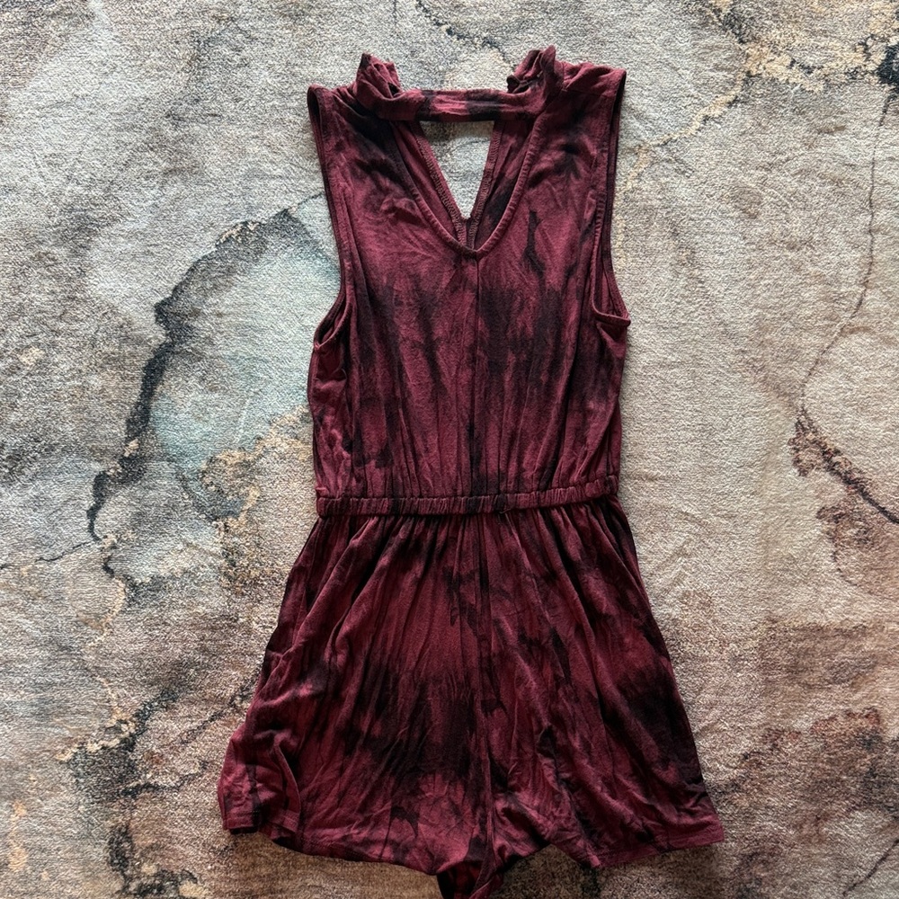 Burgundy Tie-Dye Sleeveless Romper